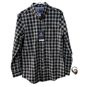 Chaps Shirt Mens Small Green Blue Plaid Long Sleeve Button Down Stretch New